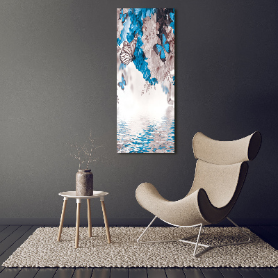 Quadro in vetro verticale Fiori e farfalle
