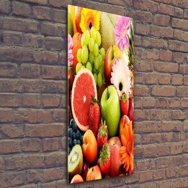 Quadro di vetro verticale Frutta e fiori
