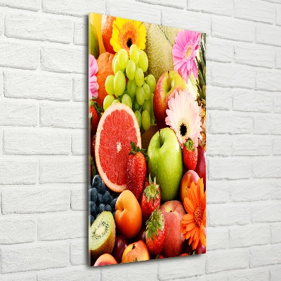 Quadro di vetro verticale Frutta e fiori