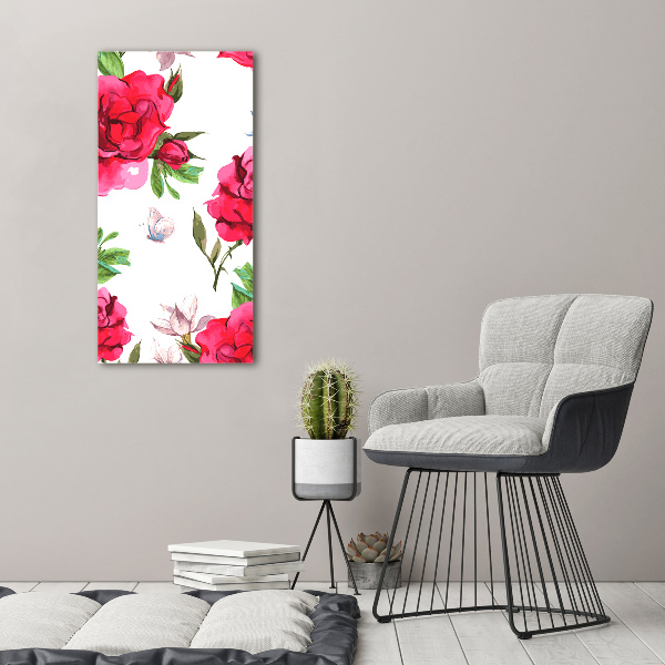Quadro vetro verticale Rose rosse