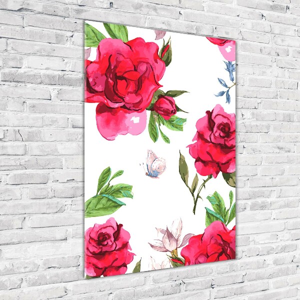 Quadro vetro verticale Rose rosse