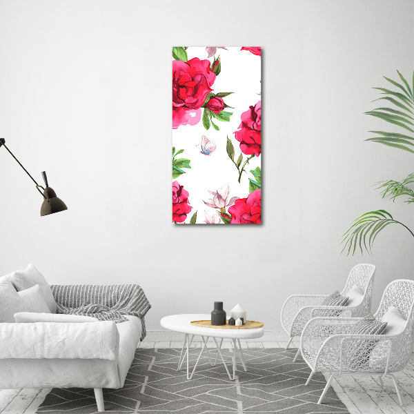 Quadro vetro verticale Rose rosse