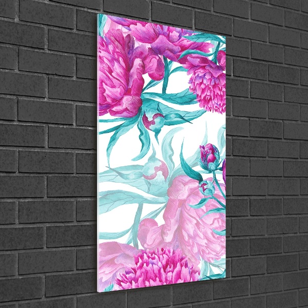 Quadro in vetro verticale Peonie