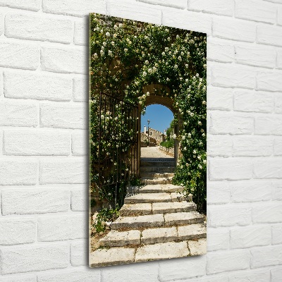 Quadro stampa su vetro verticale Arco floreale