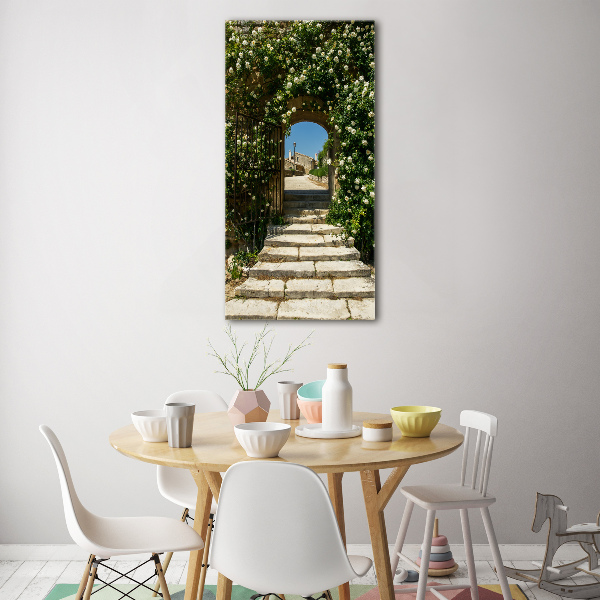 Quadro stampa su vetro verticale Arco floreale