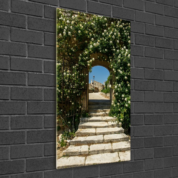 Quadro stampa su vetro verticale Arco floreale