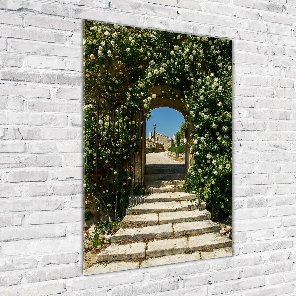 Quadro stampa su vetro verticale Arco floreale