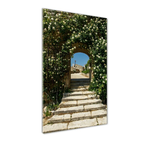 Quadro stampa su vetro verticale Arco floreale