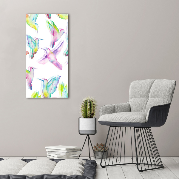 Quadro di vetro verticale Colibrì colorati