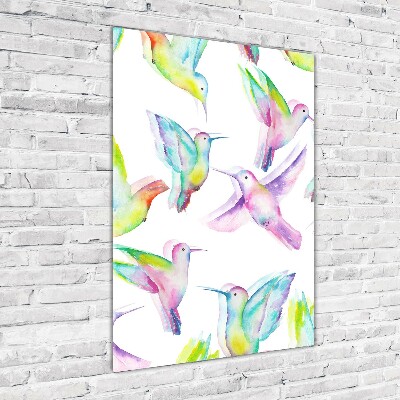 Quadro di vetro verticale Colibrì colorati