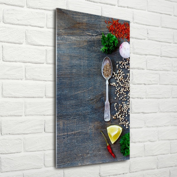 Quadro stampa su vetro verticale Spezie ed erbe aromatiche