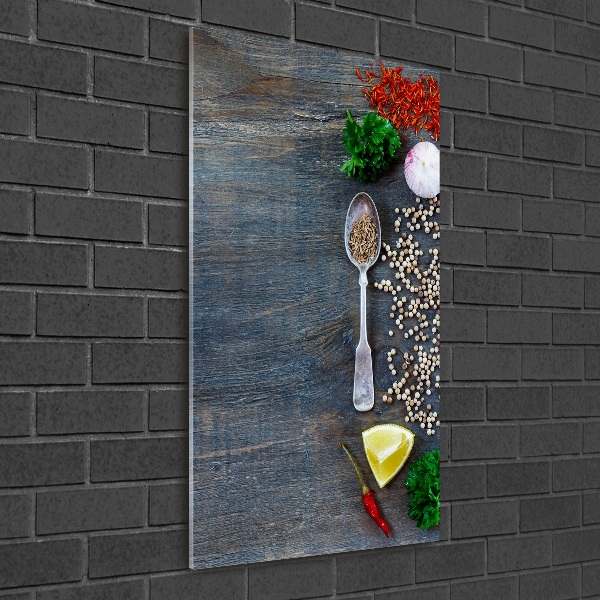 Quadro stampa su vetro verticale Spezie ed erbe aromatiche