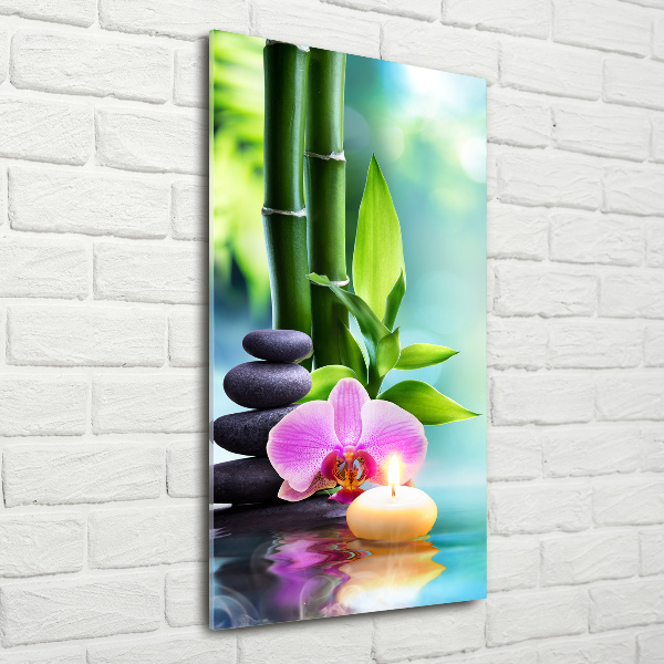 Quadro vetro verticale Orchidea e bambù