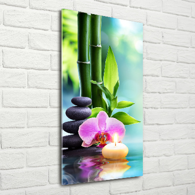 Quadro vetro verticale Orchidea e bambù