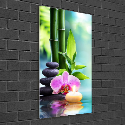 Quadro vetro verticale Orchidea e bambù
