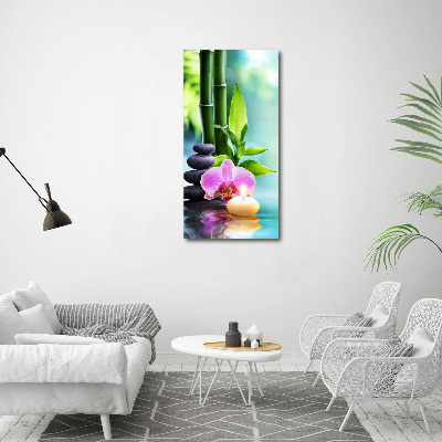 Quadro vetro verticale Orchidea e bambù