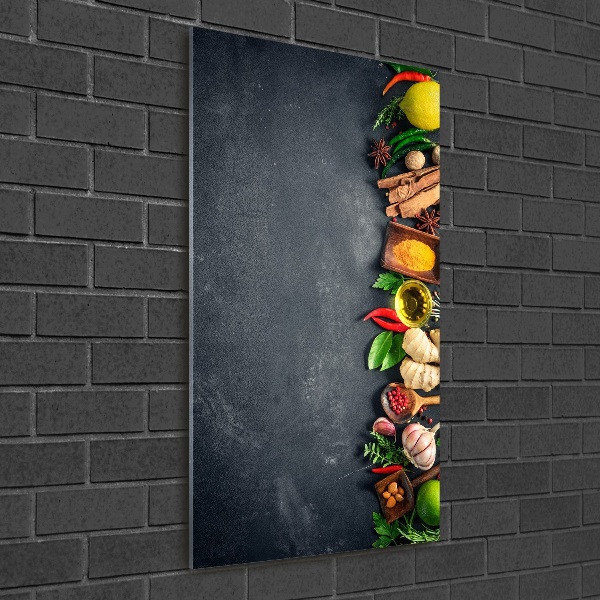 Quadro di vetro verticale Spezie ed erbe aromatiche
