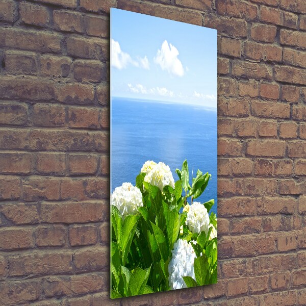 Quadro in vetro verticale Mare di ortensie
