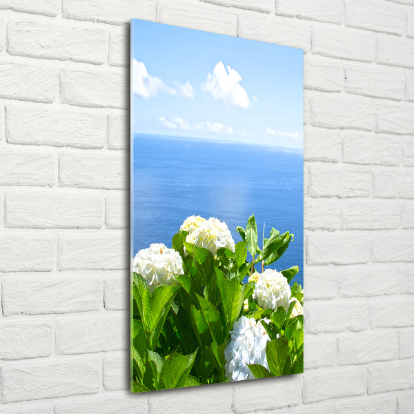 Quadro in vetro verticale Mare di ortensie