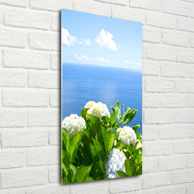 Quadro in vetro verticale Mare di ortensie