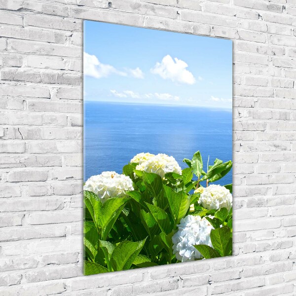 Quadro in vetro verticale Mare di ortensie
