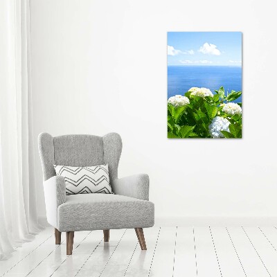 Quadro in vetro verticale Mare di ortensie