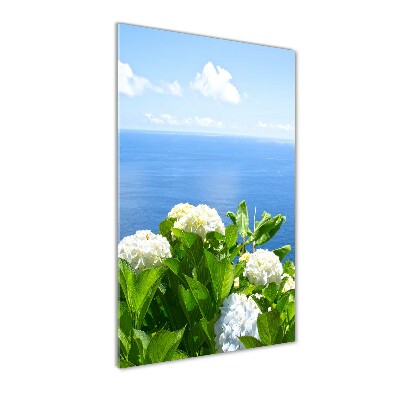 Quadro in vetro verticale Mare di ortensie