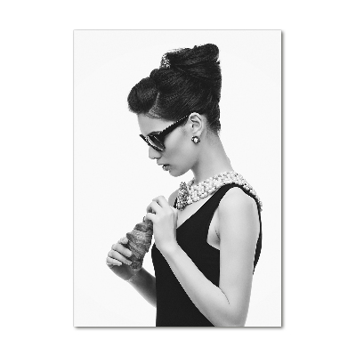 Quadro vetro verticale Donna con gli occhiali