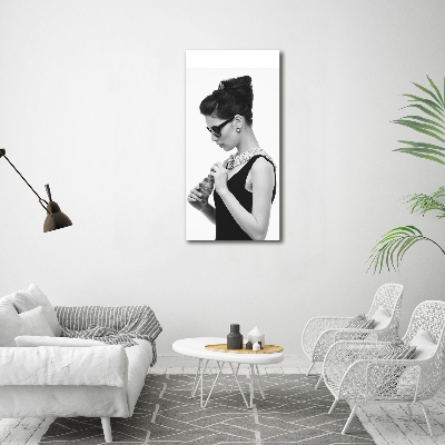 Quadro vetro verticale Donna con gli occhiali