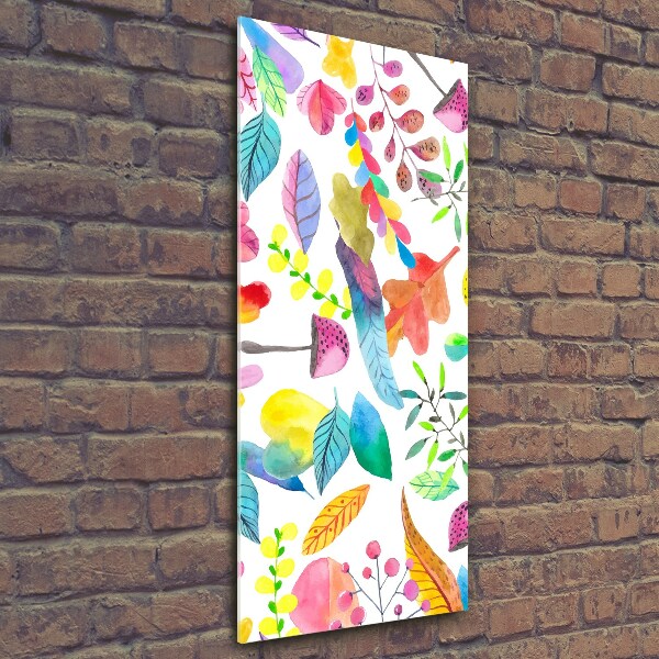 Quadro di vetro verticale Foglie e funghi