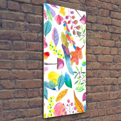 Quadro di vetro verticale Foglie e funghi