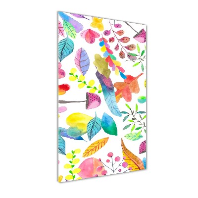 Quadro di vetro verticale Foglie e funghi