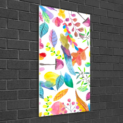 Quadro di vetro verticale Foglie e funghi