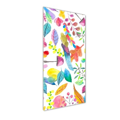 Quadro di vetro verticale Foglie e funghi