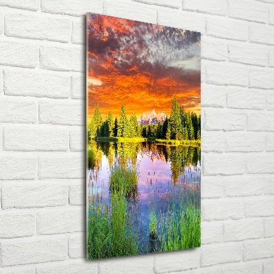 Quadro in vetro verticale Lago nella foresta