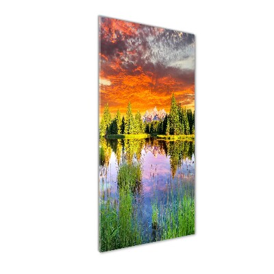 Quadro in vetro verticale Lago nella foresta