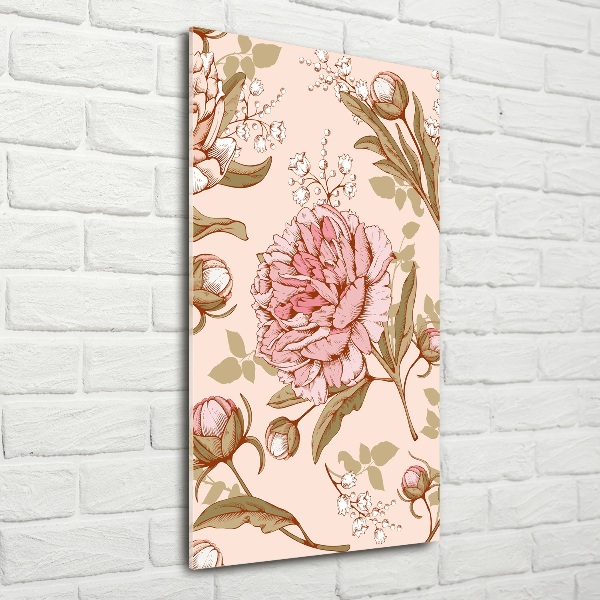 Quadro di vetro verticale Peonie