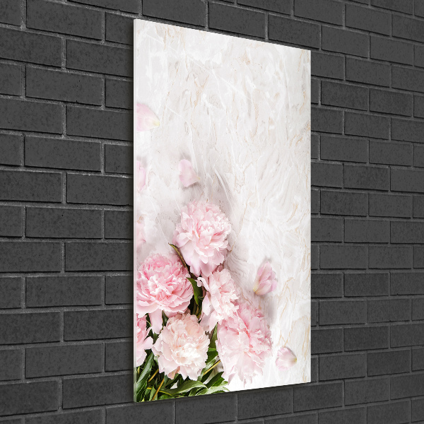 Quadro vetro verticale Peonie marmo