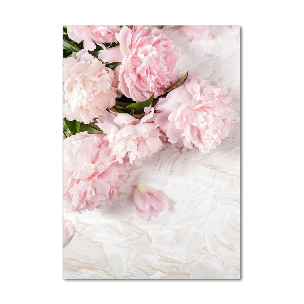 Quadro vetro verticale Peonie marmo