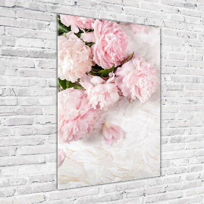 Quadro vetro verticale Peonie marmo