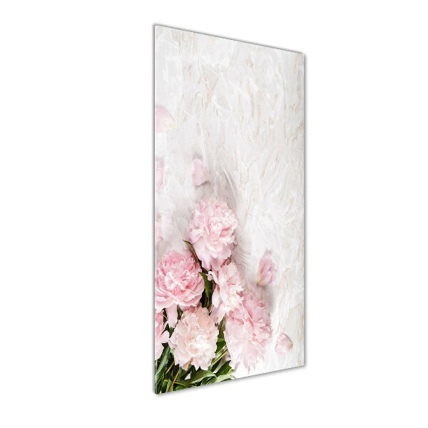Quadro vetro verticale Peonie marmo