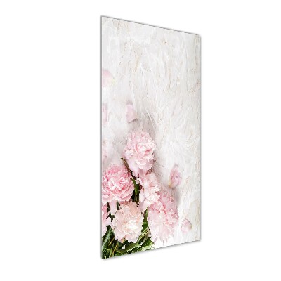 Quadro vetro verticale Peonie marmo