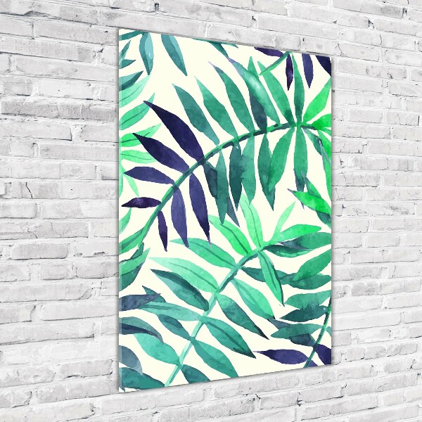 Quadro stampa su vetro verticale Foglie tropicali
