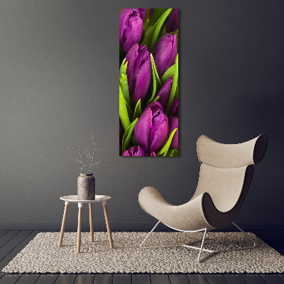 Quadro in vetro verticale Tulipani viola