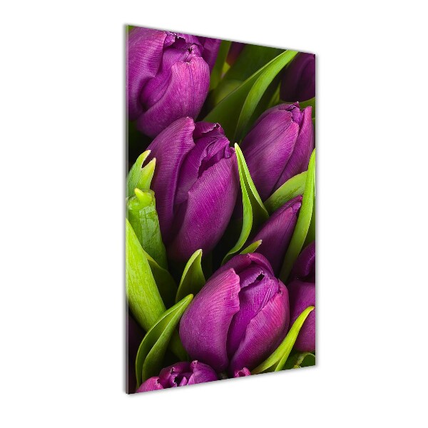 Quadro in vetro verticale Tulipani viola
