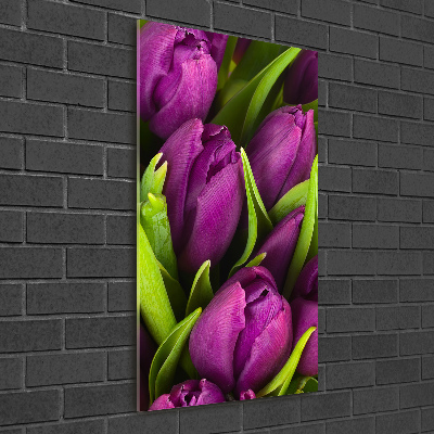 Quadro in vetro verticale Tulipani viola