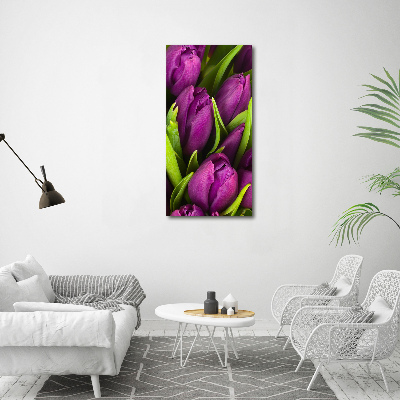 Quadro in vetro verticale Tulipani viola