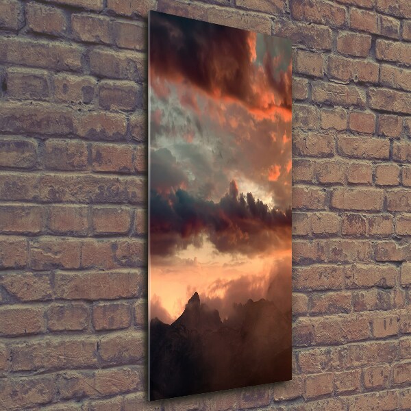 Quadro in vetro verticale Tramonto sulle montagne