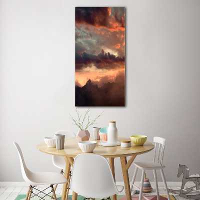 Quadro in vetro verticale Tramonto sulle montagne
