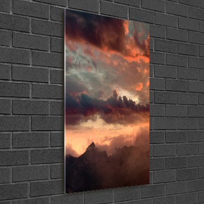 Quadro in vetro verticale Tramonto sulle montagne